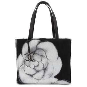 Chanel Camellia Print Canvas Tote Bag Black